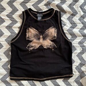 FAIRYCORE Black Tank Top with Butterfly Design MEDIUM